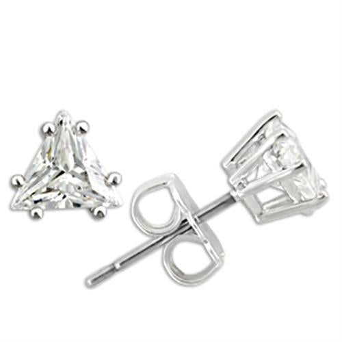 Silver Studs 925 Sterling Earrings Rhodium Women AAA Grade CZ Clear Triangle (6mm)