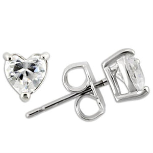 Silver Studs 925 Sterling Earrings Rhodium Women AAA Grade CZ Clear Heart (6mm)