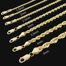 Charger l&#39;image dans la galerie, 10K Yellow Gold 4.0MM Solid Rope Chain Diamond Cut Necklace
