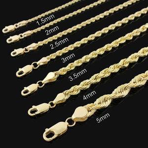 10K Yellow Gold 4.0MM Solid Rope Chain Diamond Cut Necklace