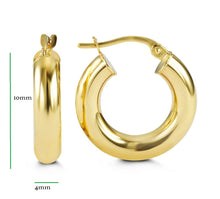 Load image into Gallery viewer, 10K YELLOW/WHITE/ROSE GOLD CLASSIC SHINY POLISHED ROUND HOOP EARRINGS, 4mm TUBE Size 10mm
