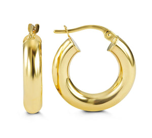 10K YELLOW/WHITE/ROSE GOLD CLASSIC SHINY POLISHED ROUND HOOP EARRINGS, 4mm TUBE Size 10mm