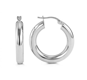 10K YELLOW/WHITE/ROSE GOLD CLASSIC SHINY POLISHED ROUND HOOP EARRINGS, 3mm TUBE Size 15mm