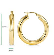 Load image into Gallery viewer, 10K YELLOW/WHITE/ROSE GOLD CLASSIC SHINY POLISHED ROUND HOOP EARRINGS, 3mm TUBE Size 20mm
