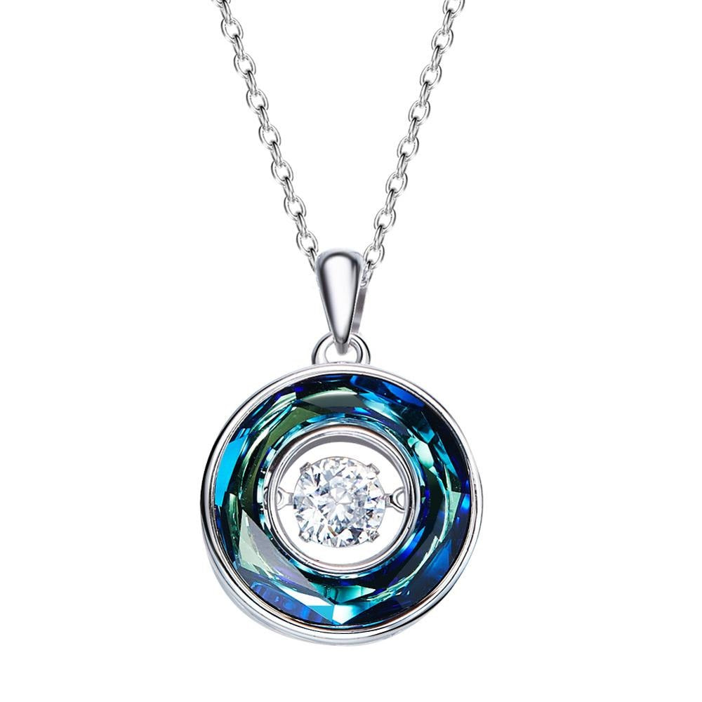 925 Sterling Silver Circle Pendant Made with Crystal From Swarovski(R) Sapphire