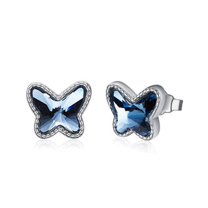 Silver 925 Butterfly Earrings Made with Sapphire Crystals From SWAROVSKI(R)