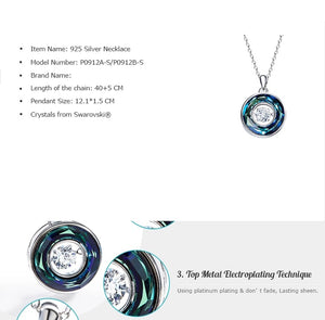 925 Sterling Silver Circle Pendant Made with Crystal From Swarovski(R) Sapphire