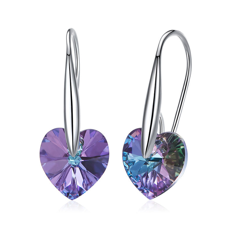 Silver 925 Drop Heart Earrings Made with Amethyst Crystals From SWAROVSKI(R)