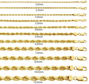 10K Yellow Gold 5.0MM Solid Rope Chain Diamond Cut Necklace