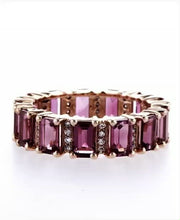 Load and play video in Gallery viewer, PINK TOURMALINE EMERALD CUT ETERNITY RING 14K Gold
