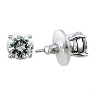 Studs Brass Earrings Rhodium Women AAA Grade CZ Clear 7.3 mm-1.75 ct