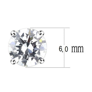 Studs Brass Earrings Rhodium Women AAA Grade CZ Clear (6mm)-1 ct