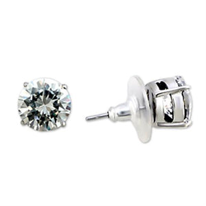 Studs Brass Earrings Rhodium Women AAA Grade CZ Clear (6mm)-1 ct