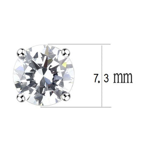 Studs Brass Earrings Rhodium Women AAA Grade CZ Clear 7.3 mm-1.75 ct