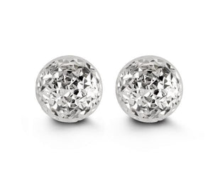 10K WHITE GOLD CLASSIC BALL STUD Diamond Cut EARRINGS, ALL SIZES