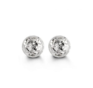 10K WHITE GOLD CLASSIC BALL STUD Diamond Cut EARRINGS, ALL SIZES