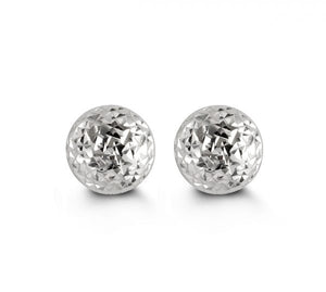 10K WHITE GOLD CLASSIC BALL STUD Diamond Cut EARRINGS, ALL SIZES