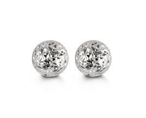 10K WHITE GOLD CLASSIC BALL STUD Diamond Cut EARRINGS, ALL SIZES