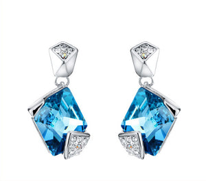 Stainless Steel Rectangle Earrings Made with Crystal from SWAROVSKI®-London Blue