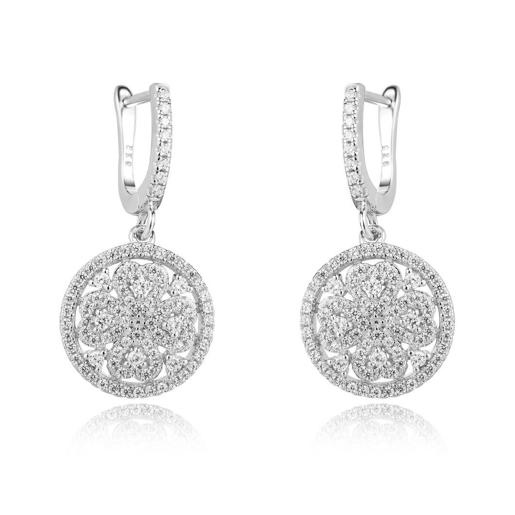 925 Sterling Silver Round Earrings Made with AAA-Zircon