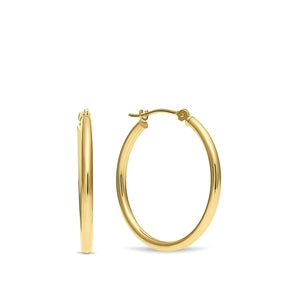 10K YELLOW GOLD CLASSIC SHINY POLISHED ROUND HOOP EARRINGS, 2mm TUBE Size 22mm