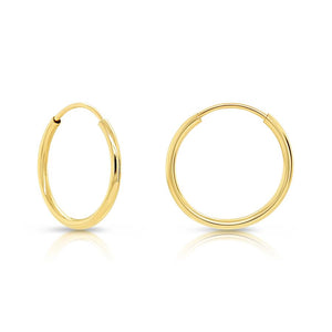 10K YELLOW GOLD ROUND ENDLESS HOOP EARRINGS, 10 mm