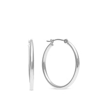 Load image into Gallery viewer, 10K WHITE GOLD CLASSIC SHINY POLISHED ROUND HOOP EARRINGS, 2mm TUBE 20mm
