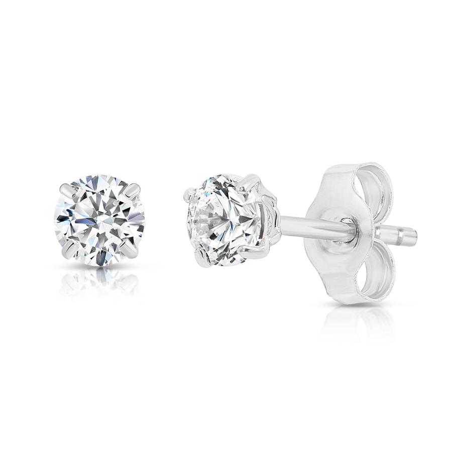 10K SOLID WHITE GOLD CLASSIC ROUND Cubic Zirconium Stud EARRINGS-5mm-1.00ctw.