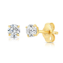 Charger l&#39;image dans la galerie, 10K SOLID YELLOW GOLD CLASSIC ROUND Cubic Zirconium Stud EARRINGS-6.5mm-2.00ctw.
