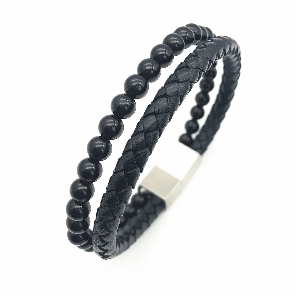 Fancy Stainless steel & Genuine Leather Bracelet