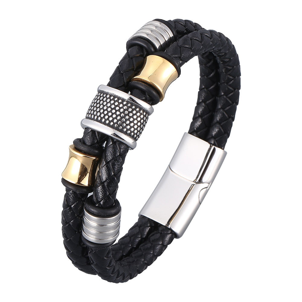 Fancy Stainless steel & Genuine Leather Bracelet