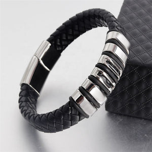 Fancy Stainless steel & Genuine Leather Bracelet