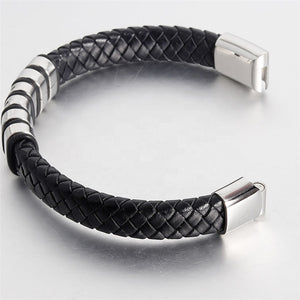 Fancy Stainless steel & Genuine Leather Bracelet