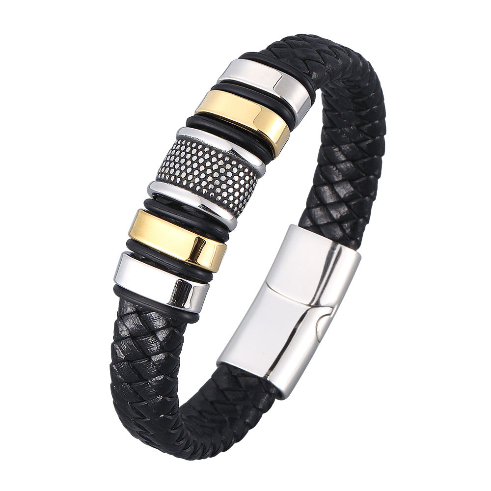 Fancy Stainless steel & Genuine Leather Bracelet