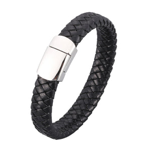 Fancy Stainless steel & Genuine Leather Bracelet