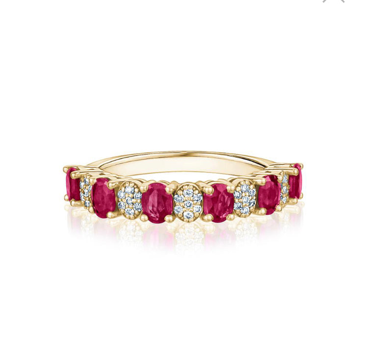 SIX RUBY AND PAVÉ DIAMOND RING (1.14ctw) 14K Gold