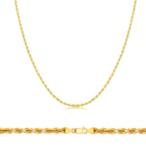 10K Yellow Gold 1.5MM Solid Rope Chain Diamond Cut Necklace