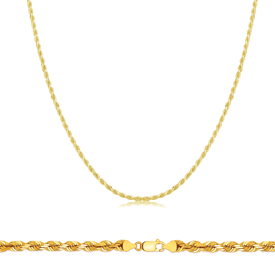 10K Yellow Gold 1.5MM Solid Rope Chain Diamond Cut Necklace