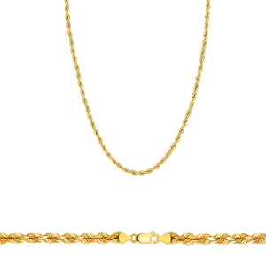 10K Yellow Gold 2MM Hollow Rope Chain Necklace