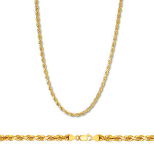 10K Yellow Gold 3.0MM Solid Rope Chain Diamond Cut Necklace