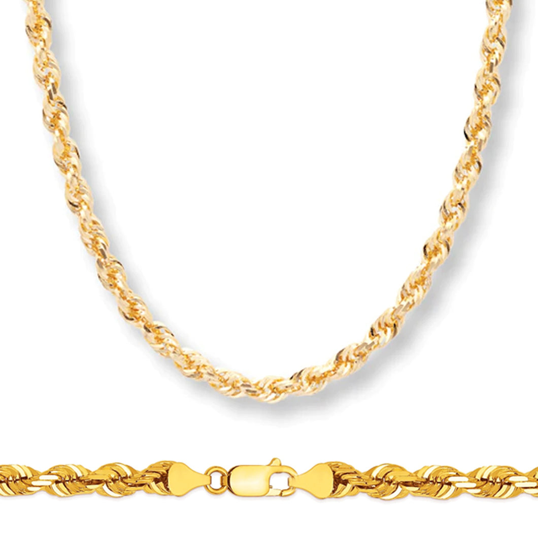 10K Yellow Gold 6.0MM Solid Rope Chain Diamond Cut Necklace