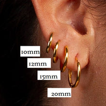 Load image into Gallery viewer, 10K YELLOW/WHITE/ROSE GOLD CLASSIC SHINY POLISHED ROUND HOOP EARRINGS, 3mm TUBE Size 20mm
