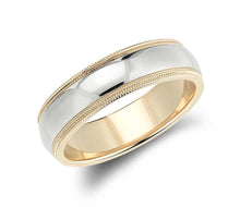 Charger l&#39;image dans la galerie, Dome Inlay Milgrain Wedding Ring Comfort Fit 2 Tones-6MM
