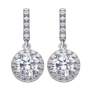 925 Sterling Silver HALO Round Earrings Made with AAA-Zirconium