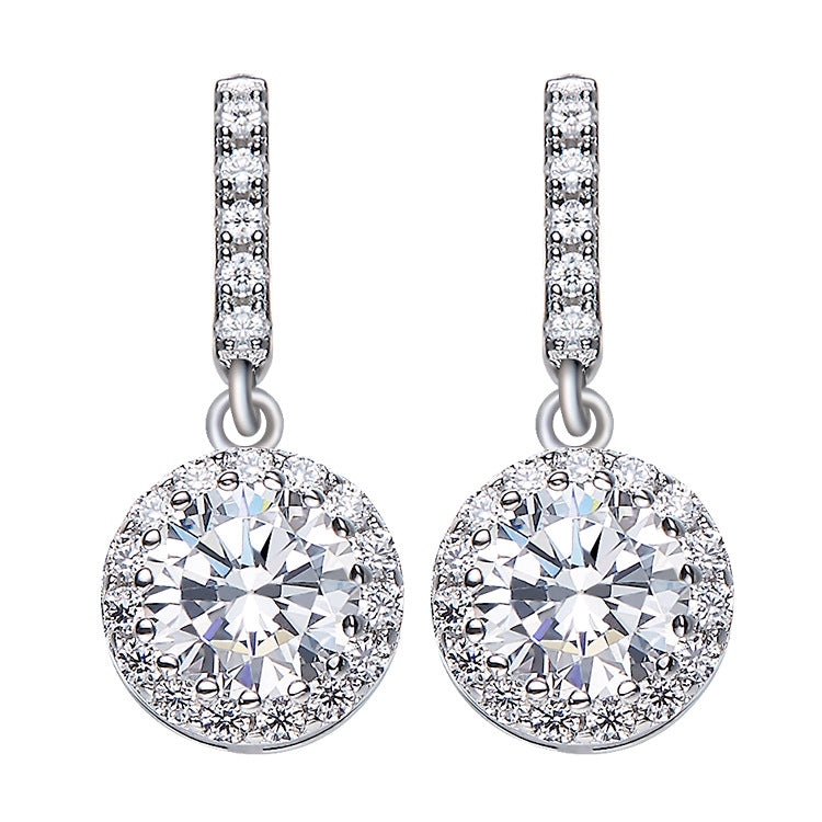 925 Sterling Silver HALO Round Earrings Made with AAA-Zirconium