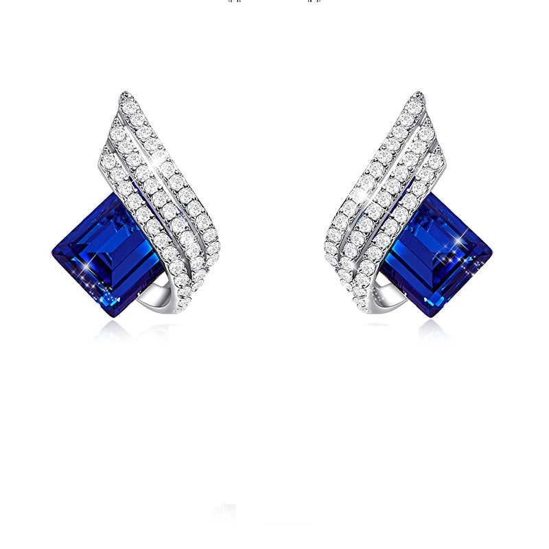 925 Sterling Silver Earrings Made with Crystal From Swarovski(R) Sapphire