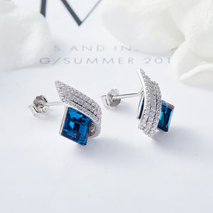 925 Sterling Silver Earrings Made with Crystal From Swarovski(R) Sapphire