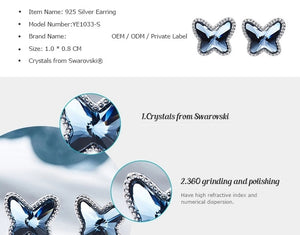 Silver 925 Butterfly Earrings Made with Sapphire Crystals From SWAROVSKI(R)