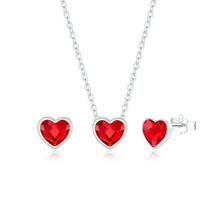 Charger l&#39;image dans la galerie, 925 Sterling Silver HEART Set Made with Ruby Crystals from Swarovski(R)
