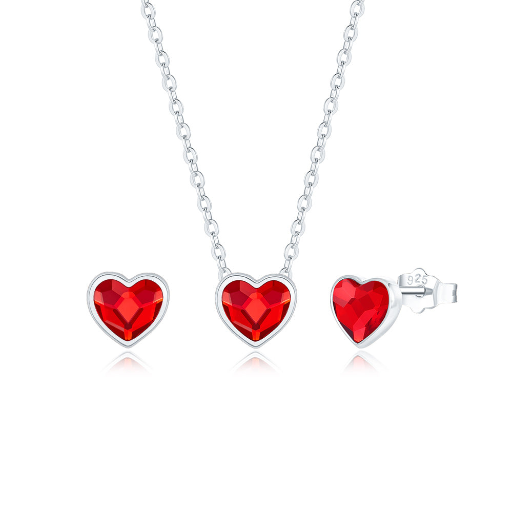 925 Sterling Silver HEART Set Made with Ruby Crystals from Swarovski(R)